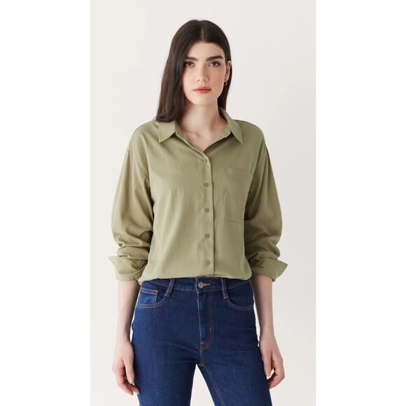 Frank And Oak The Fluid Long Sleeve Blouse Weeping Willow Green Womens XL New